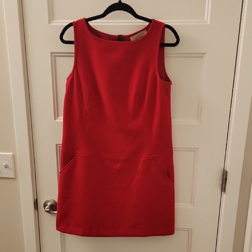 LOFT Red Sheath Mini Dress Bateau Neckline